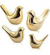 ZOOFOX Set of 4 Gold Bird Decor Figurine, Ceramic Small Animal Statues, Home Shelf Decor Furnitur...