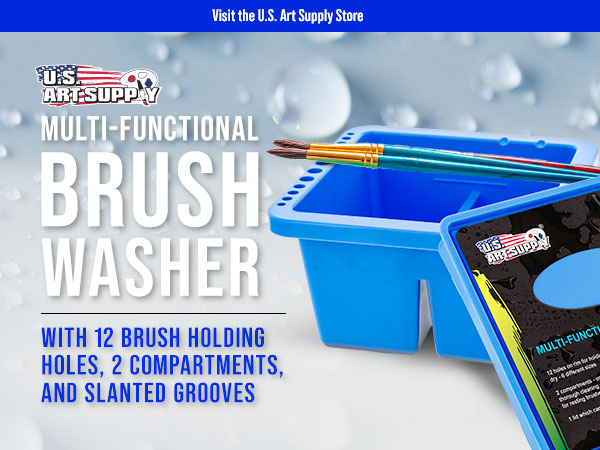 art brush washer, paint brush cleaner, brush holder, brush cleaning container, artist brush