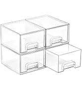 Vtopmart 4 Pack Small Clear Stackable Storage Drawers,Acrylic Bathroom Makeup Organizer,Plastic S...