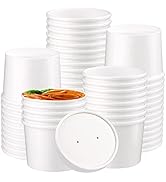 Huaiid White Paper Soup Cups, Disposable 12 oz Paper Food Containers with Vented Lids, Paper Ice ...