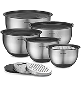 Mixing Bowls with Lids Set - Nesting Bowls with Graters, Handle, Pour Spout, Airtight Lids - Stai...