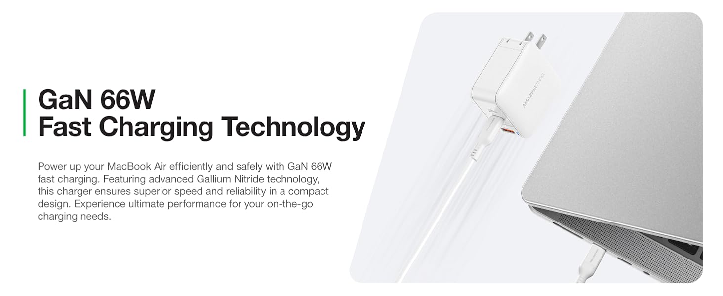 66W Fast Charging Wall Charger with 2 USB C 1 USB A Ports