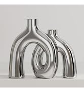 Hug Donut Decorative Vase Set - Silver Vase, Modern Nordic Boho Style Vases Home Decor, Matte Cer...