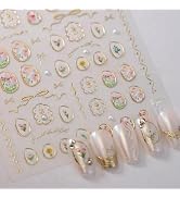 5D Embossed Flower Nail Art Stickers Tulip Glue Irregular Geometric Frames Nail Stickers Gold Hol...