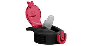 Red and black Park water bottle lid with spout open