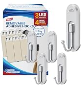 TAILI Adhesive Hooks for Hanging, 4 Coat Hooks & 6 Strips, Heavy Duty No-Drill Removable Large Wa...