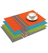 SHACOS Placemats Set of 4 Colorful Woven Vinyl Place Mats for Dining Table Reversible PVC Heat Re...