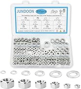 300-Piece 304 Stainless Steel SAE Hex Nut & Flat Washer Assortment Kit - 6 Sizes #6-32, #8-32, #1...