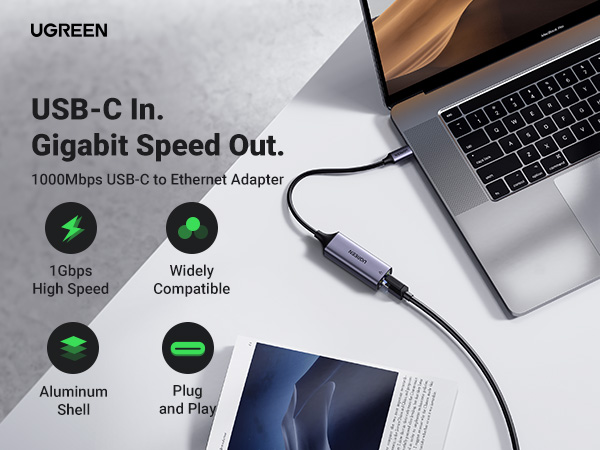 UGREEN USB C to Ethernet Adapter, Plug and Play 1Gbps Ethernet Adapter