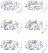Minetom 6 Pack Fairy Lights Battery Operated String Lights - 7ft 20 LED Waterproof Silver Wire Fi...