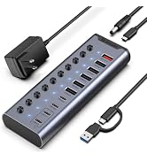 Powered USB Hub, 10-Port USB C Hub with 5*USB-A 3.2, 2*USB-C 3.2 and BC1.2&2*PD 45W Charging Port...