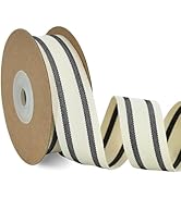 TONIFUL Black Natural Cotton Striped Ribbon 1 Inch x 10 Yard Grosgrain Ribbon for Crafts Accessor...