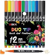 Art Coloring Brush Markers,ZSCM 12 Colors Duo Tip Calligraphy Marker Journal Pens for Adult Color...
