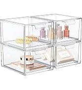 SpaceHacks 4 Pack Stackable Makeup Organizer and Storage, Acrylic Organizers,Clear Plastic Storag...