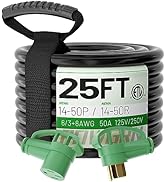 POWGRN 50 Amp RV/EV Extension Cord 25 FT Outdoor with Grip Handle, Flexible Heavy Duty 6/3+8/1 Ga...