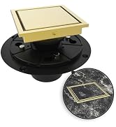 WEBANG 4 Inch Shower Square Drain Gold Floor Drain with Flange Reversible 2-in-1 Cover Tile Inser...