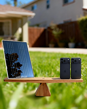 Series of solar panels mounted on wooden stands shown against grass background. Multiple angles demonstrate the positioning of the dark blue photovoltaic panels.