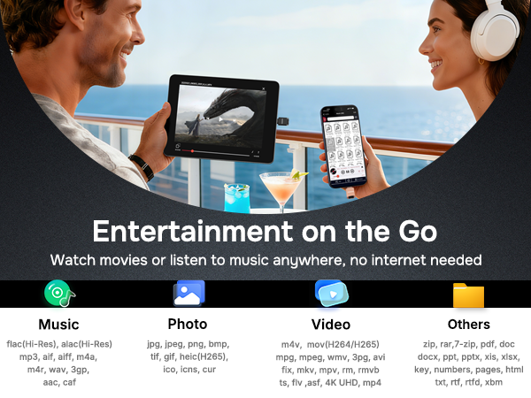 Q mini Entertainment on the Go - listen or watch nearly any file format, including MP4, MP3, FLAC, +