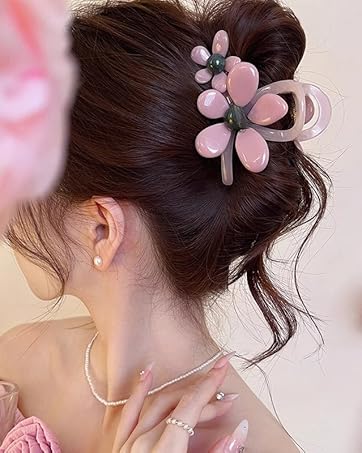pink flower hair clips