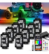8 Pods Five Sided RGB Rock Lights for Trucks Jeep UTV SUV ATV, Multi Chasing Color App/Remote Con...