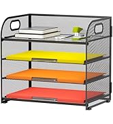 Lavatino Paper Organizer for Desk, 4-Tier Desk Organizer Tray, Mesh Desktop File Organizers with ...