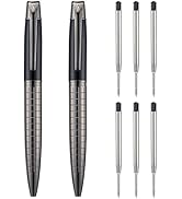 Wikult 2PCS Jet Black Ballpoint Pens with Extra Refills Set, 1mm Medium Point Black Ink, Great Sm...