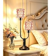 TECHYAP Vintage Mid Century Modern Table Lamp Red Glass Lamp Gift Dimmable | 2 Bulbs Included Nig...