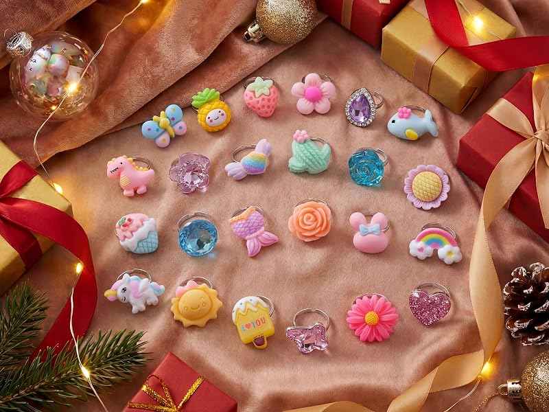 PASEMM 24pcs Little Girl Jewel Rings
