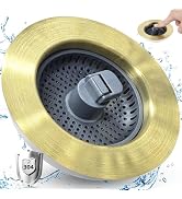 Hygie Rinse 3-in-1 Pop Up Kitchen Sink Strainer Stopper Combo, Shiny Gold Stainless Steel Shell f...