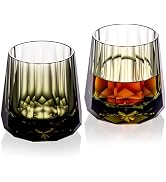 KAMMAK Crystal Whiskey Glasses Set of 2, Handcrafted 6.76oz Old Fashioned Glasses Stemless, Luxur...