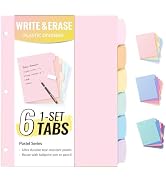 Sooez 6-Tab 3 Ring Binder dividers with tabs, Durable Plastic Write & Erase Tab Dividers for 3 Ri...