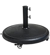 Helios&Hestia 44 lb Heavy Duty Umbrella Base with Rolling Wheels, Round Resin Stand Weight for Pa...