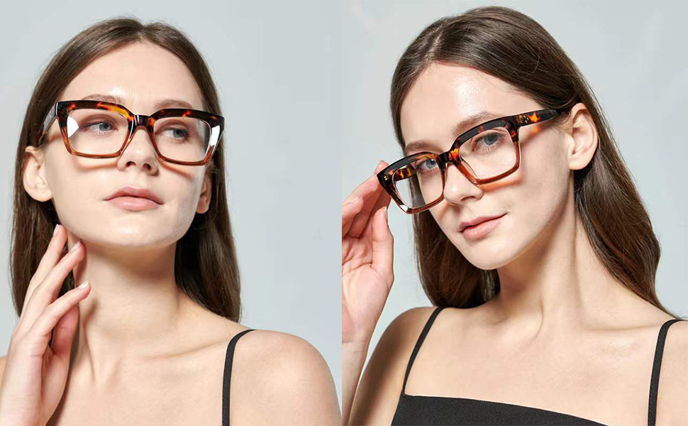 leopard thick square frame glasses