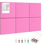 Large Cork Board 36" x 24", 6 Pack Felt Wall Tiles with Colored Pushpins, Bulletin Board with Rem...
