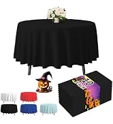 Fixwal Black Round Tablecloth Plastic 10 Pack, 84in. tablecloths Disposable,Party, Picnic, Hallow...