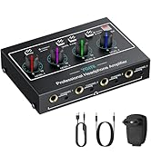 YGiTK Headphone Amplifier with Light, 4 Channel Mono/Stereo Audio Amplifier with Power Adapter 3 ...