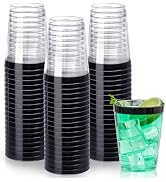 DaYammi 100 Pack Black Plastic Cups 10Oz Clear Disposable Cups with Black Rim, Clear Cocktail Cup...