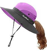 IYEBRAO Kids UV Sun Hat with Ponytail Hole UPF 50 Bucket Cap for Girls Summer Beach & Fishing