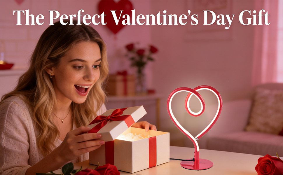 LED heart table lamp for Valentine’s Day gifting, creating a cozy ambiance for bedroom decor.