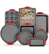 BAKKENMASTER Baking Set – 8 Piece Kitchen Oven Bakeware Set – Deluxe Non-Stick Black Coating Insi...