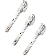 KINLINK 4-in-1 Camping Utensils 3-Pack, Portable Stainless Steel Spoon, Fork, Knife & Bottle Open...