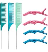 3 PCS Highlighting Combs with 4PCS Alligator Clips, Catcan Professional Styling Weaving Rat Tail ...