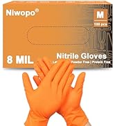 NIWOPO 8-mil Heavy Duty Orange Nitrile Gloves,Industrial Disposable,Diamond Grip,Latex-Free,Powde...