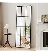 ZMYCZ Mirror Full Length, 65"x22" Large Rectangular Mirrors, Black Window Pane Wall Body Mirror w...