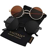 KALIYADI Round Polarized Sunglasses for Men Women Retro Metal Hippie Circle Style Sun Glasses UV ...