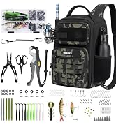 TideRex Fishing Sling Bag with 3500 Tackle Box & Fishing Gear, Black Camo. | With Lures, Hooks, R...