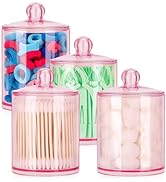 Tbestmax 12oz Qtips Holder Bathroom Container, 4 Pack Apothecary Jars with Lids, Pink Cotton Ball...