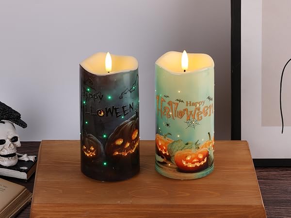 Pumpkin Fiber Optic Flameless Pillar Candles 02