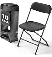 MAKE CHANGES Plastic Folding Chair 10 Pack, Black Foldable Chairs with 350 lbs Capacity, Indoor O...