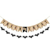 Alynta Halloween Burlap Trick or Treat Banner Garland Glitter Bat Banner | Pre-Strung Halloween B...